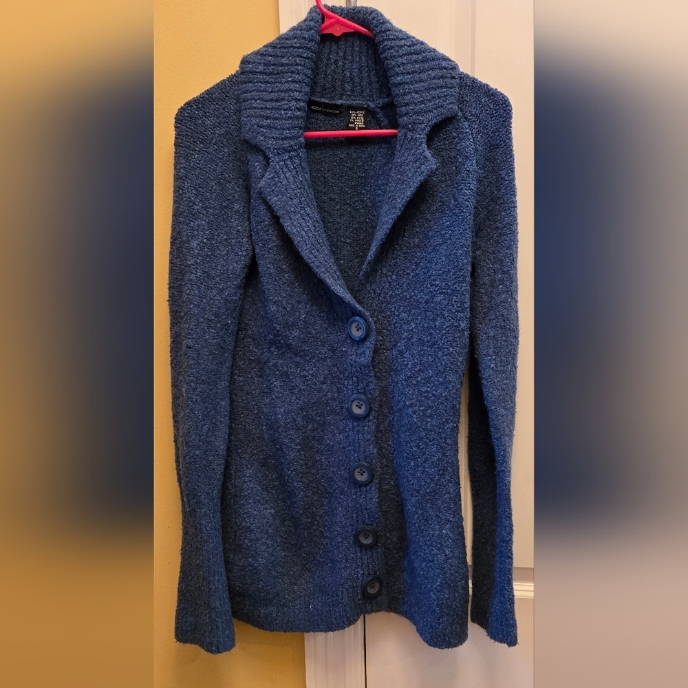 Moda International Womens Button Up Blue Cozy Cardigan Sweater